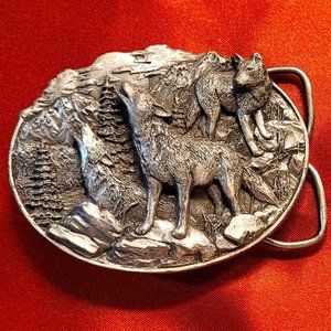 Pewter Wolves Belt Buckle